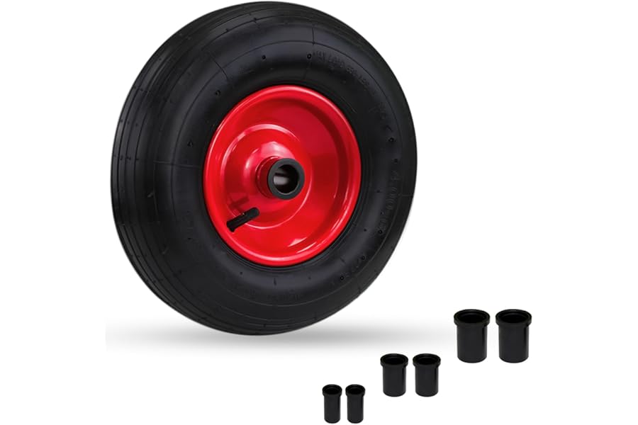 Crystals 14"/35 cm Wheelbarrow Wheel Tyre 4.00-6 PU Heavy Duty Wheel Replacement Tire for Garden Trolley Barrow Go Cart Trailer Truck Black/Red