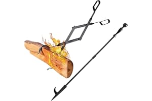 AMAGABELI GARDEN HOME Amagabeli 2-teilig Kaminzangen Set mit Haken 66cm Schwerlast Kaminholzzange & 81cm Feuerhaken für Holzofen, Kaminöfen, Lagerfeuer Rostfreier Kaminbesteck für Brennholz,Kohle, Feuerholz (Haken + Zange)