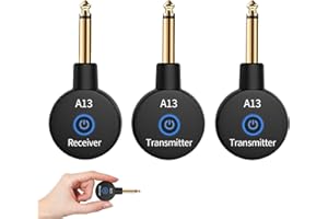 INGPARTNER A13-2 Wireless Gitarrensystem 2.4GHz 2 Modi, Daumengröße, Wiederaufladbarer Li-Akku, 100ft Reichweite, 10 Stunden, Plug & Play für Gitarre, Bass, Violine, Keyboard - Schwarz