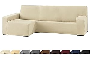 GFD Textiles - Funda Sofá Chaise Longue Elástica - Funda Protectora en Forma de L - Cubre Sofá Ajustable Lavable para Salón con Brazo Izquierdo - Renueva & Protege - Color Beige