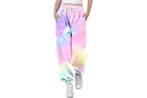 KODMNSW Jogginghose Mädchen Sporthose Sweatpants Kinder Batik Farbverlauf Hosen Trainingshose Tunnelzug Freizeithose Fitness Laufhose mit Tasche Sommer Hose für Teenager Mädchen 3-14 Jahre