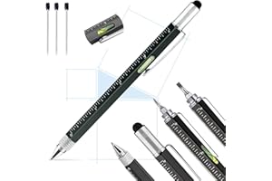 CABLE TECHNOLOGIES Pitagora Smart Pen, Penna a Sfera MultiTool Professionale Innovativa 9 in 1, 3 ricambi, Righello Cacciavite,Livella, Pen Touch,Regalo Originale Utile per Uomo Papà, Gadget Tecnologico Ufficio(Black)