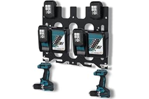 TOPOWN 3in1 Wandhalterung für Makita Akkus 18V 14,4V, Ladegeräte und Akku-Bohrschrauber, stabiler 4er Akkuhalter Ladegeräthalter und Akku-Bohrschrauber, Ordnung in Werkstatt und Garage, Schwarz