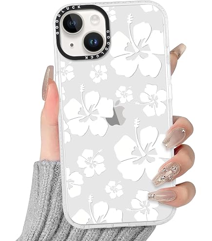 Custodia per telefono trasparente con fiore bianco per IPhone 15 14 13 12 Pro Max Cover antiurto in silicone Cover floreale colorata retrò  202192403