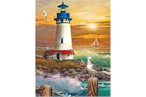 DCIDBEI Square Diamond Painting Eckige Steine 40x50 cm DIY 5D Diamant Malerei Aufkleber Gemälde Groß 5D Diamant Painting Full Groß Kristall Strass Stickerei Kreuzstich Perlen Bilder Leuchtturm Möwe