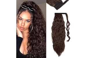 20"(50cm) SEGO Coleta Postiza con [Magia del Bolsillo] Extensiones de Pelo Sintético Se Ve Natural Clip [Castaño Chocolate] Cabello Postizo Cola Rizada Larga (90g)