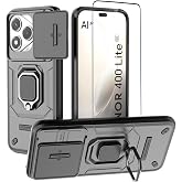 DERHAN Case for Honor 400 Lite 5G, Protective Case with Camera Cover, Metal Ring Holder and Tempered Glass, Shock Resistant A