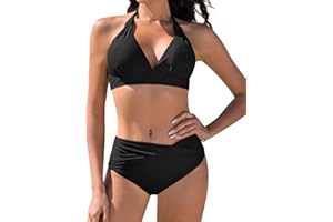 Vijamiy Maillot de Bain Femme 2 Pieces Bikini Set Haut Sexy Swimwear Tankinis Bretelles Suspendues au Cou