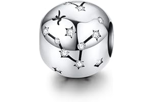 LaMenars 12 Constelación Abalorios Charms Plata de Ley 925, Abalorios de Zodiaco Compatible con Pulsera Pandora & Europeo, Regalo de Cumpleaños Significativo