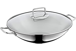 WMF Macao Ensemble de wok à induction, 2 pièces, poêle wok de 36 cm, en acier inoxydable Cromargan poli, avec couvercle en verre, non revêtu