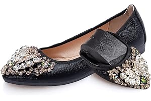 AOIKOY Décolleté Ballerine Pieghevoli da Donna arrotolabili per Abiti da Sposa e Ballerine Pieghevoli con Bellissimi Strass Portatili Slip on Mocassini, Matrimonio, Affari,Casual