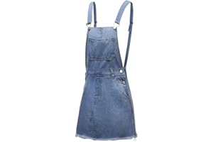 GUOCU Damen Retro Distressed Jeansrock Denimrock Verstellbarer Riemen Kurze Latzkleid Casual Overall Latzrock
