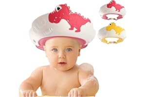 FUNUPUP Chapeau Douche Bébé, 2 pièces Visière Casquette de Bain Enfant, Réglable Bonnet De Douche Bébé pour la Protection des yeux, des Oreilles et du Dinosaure