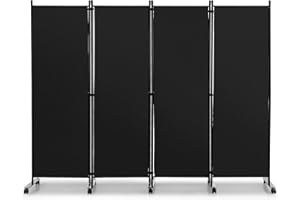 ‎COSTWAY COSTWAY 225 x 173 cm Raumteiler auf Rollen, Paravent 4-teilig, Trennwand faltbar, aus Stoff, Sichtschutz für mehr Privatsphäre und Flexibilität (Schwarz)