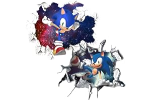 IQEPXTGO Sonic Adesivo Muro Cartoon Adesivi Murali 3D Smash Wall Sticker Rimovibile Wall Sticker Adesivi per Camera Neonati e Bambini Decorazione Cartone Animato 2pcs