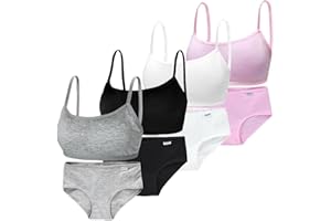 BYSION Young Girls Bras Cotton Teenage Underwear Removable Chest Pad Sports Training Bra Crop Tops for 7-12 Years Girls- 4 Pieces/4 Set