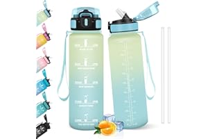 HoneyHolly Borraccia 1 Litro, Libre de BPA & A Prova di Perdita, Water Bottle con Cannuccia, Reutilizables, Bottiglia Motivazionale, Water Bottle per Scuola, Palestra, Ufficio, Sport