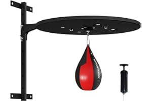 SPORTNOW Plateforme Murale avec Poire de Vitesse, Sac de Frappe, pour entraînement de Boxe, pivotant à 360° Hauteur Ajustable, Noir et Rouge