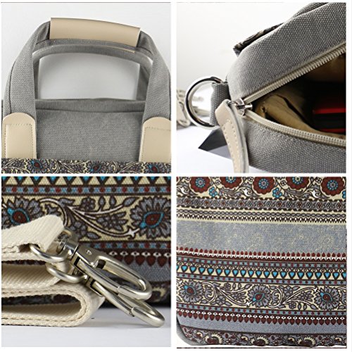 MojiDecor Bohème Stil Canvas Hülle Aktentasche Sleeve Tasche Laptoptasche für 38,1-39,6 cm (15-15,6 Zoll) Laptop / Notebook Computer / MacBook / MacBook Pro / MacBook Air (Grau) - 4