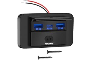 Ktilura USB C Charging Socket, 66W 3 Port Car Charger Socket with ON/Off Button,Dual 18W QC3.0 & 30W PD Type C Quick Charge Socket Outlet for 12V/24V Motorcycles,Boats,Marine,RVs,Trucks,Golf Carts