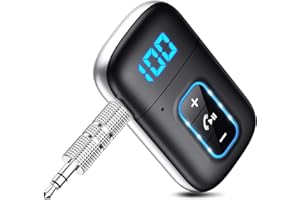 Motack Receptor Bluetooth 5.0, [Pantalla LED] AUX Adaptador Bluetooth Coche Jack 3.5mm con Micrófono HiFi, Llamadas Manos Libres, Doble Conexión, para Estéreo/Auriculares/Altavoces, 15H de Batería