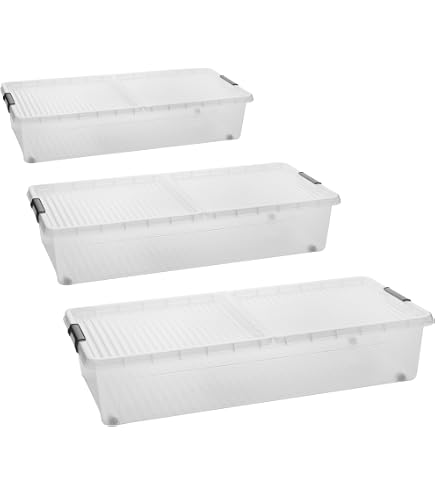 Beborxue 4 Contenitori Sottolletto Con Ruote, 60L Ciascuno, Con Coperchio Trasparente E Telaio Metallico, Per Vestiti E Scarpe, Impilabili - 3