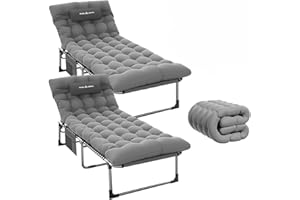 Amopatio Sun Loungers for Garden set of 2 Adjustable 5 Gears Sunloungers Deck Chair Folding with Removable Headrest and Cushion for Patio,Beach,Pool，Grey