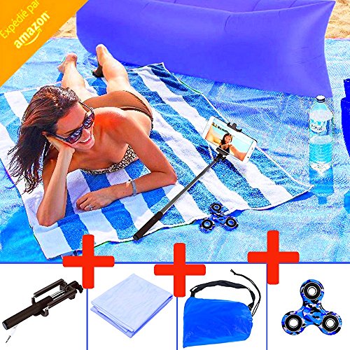 Preisvergleich Produktbild * * * LUXUS & Relax * * Hängematte blau + Handstativ Selfie + Spinner + Teppich Anti Sand 150 x 200 blau