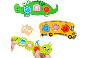 Afufu Sensoriska Pop It leksaker för bebisar från 10 månader, dinosaurie, skolbuss och larille, Montessori-leksak finmotorisk