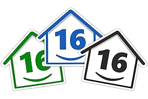 RUBIGO 3 x Bin Numbers for Wheelie Bins, 1-99, 15cm ‘Happy House’ Colour Design Dustbin Stickers, Easy Application Stick On Number Stickers - Weatherproof Self Adhesive Vinyl – Blue, Black and Green (16)