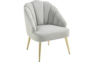 HOMCOM Poltrona Imbottita con Schienale a Conchiglia, Poltroncina da Camera e Salotto in Velluto con Gambe Dorate, per Camera da Letto e Soggiorno, Grigio