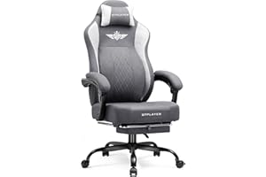 ‎GTPLAYER GTPLAYER Gaming Stuhl aus Stoff, Bürostuhl Integrierte Lendenwirbelstütze, Bürostuhl, Gaming Chair mit Federkissen und Fußstütze, Verdickte Rückenlehne, Ergonomischer PC-Stuhl Grau