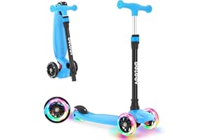 BELEEV A3 Scooter for Kids Ages 3-12, 3 Wheel Scooter for Girls Boys, Kid Scooters with Light-Up Wheels, 5 Adjustable Height, Lean to Steer, Extra-Wide Deck