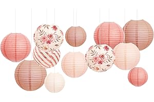 NICROLANDEE Decorazioni per Feste in Oro Rosa - 12PCS Lanterne di Carta Floreali Vintage in Oro Rosa Decorazioni per Matrimoni, Compleanni, Baby Shower, Fidanzamento, Tea Party in Giardino