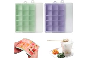 TYXHXTF 2PCS Baby Food Storage Containers 15 Cups Silicone Baby Food Freezer Tray with Lid for Freezing Baby Food, Perfect Food Container for Homemade Baby Food (Green, Purple)