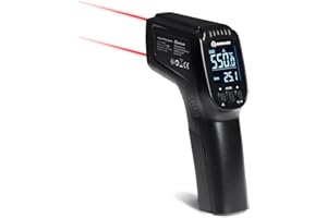 BURNHARD Infrarot-Thermometer, Dual-Laser, -50 – 550 °C, Laser Temperaturmessgerät mit Hold-Funktion, batteriebetrieben, Emissionsgrad einstellbar, ideal für Pizzasteine und Grillplatten