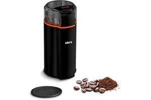 Krups Moulin à café électrique, Lame en acier inoxydable, Puissance 175 W, Broyeur grain silencieux et polyvalent, Compatible lave-vaisselle, Fonctionnement simple, Silent Vortex, Noir GX332810