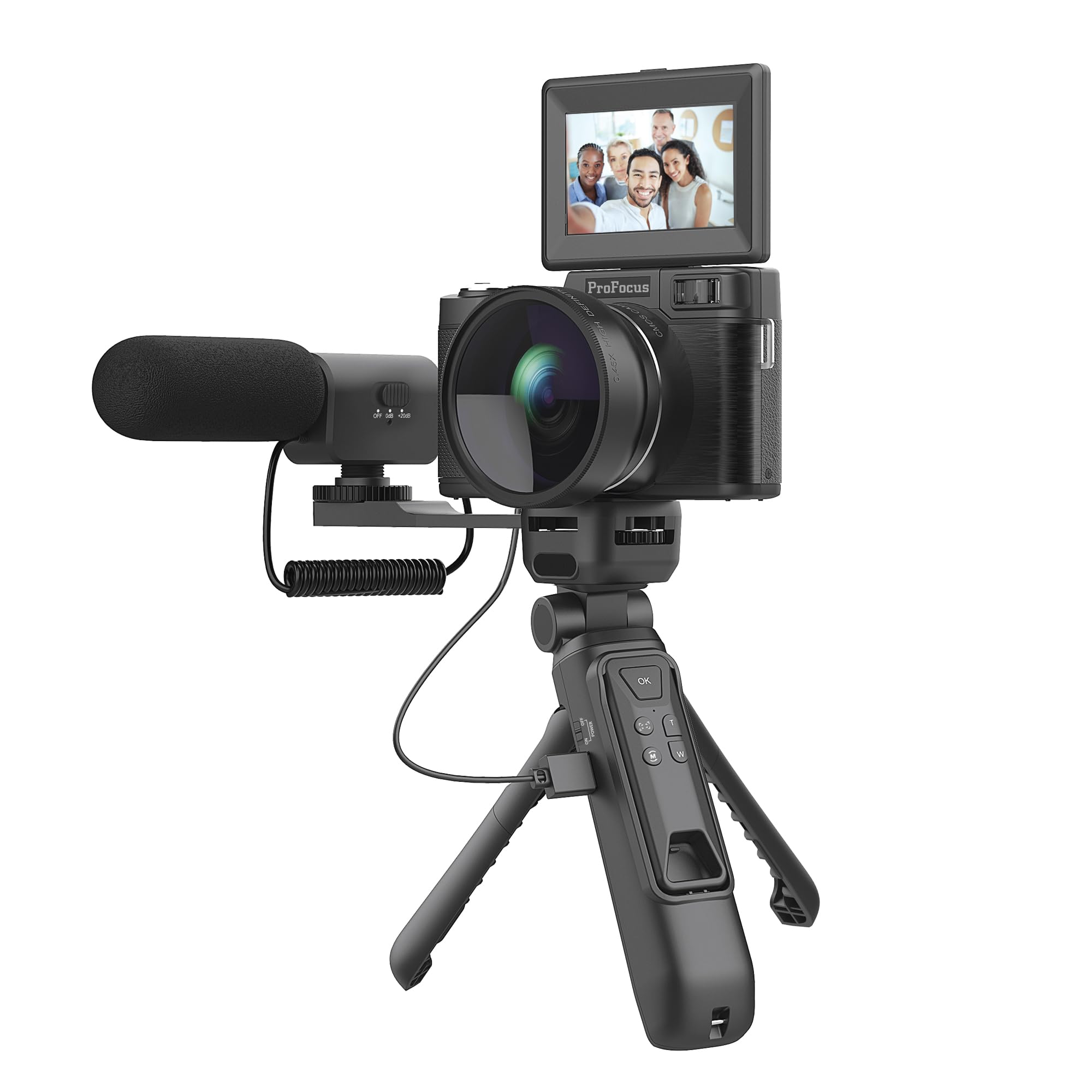 ProFocus Vlog-Mini Camera 4K Auto-Flip Sceen Perfect Vlogging Kit for Content Creators & Travel Influencers with 64GB MicroSd Card, 2 Batteries, 1 External Microphone, Tripod & Wireless Remote