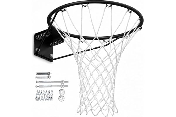 Officiell storlek (45 centimeter) basketring, ring, ring, vitt nät och väggmonteringsfästen. Lämplig för vuxna och barn