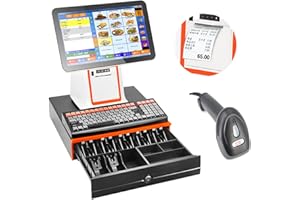 LSZMXI Caisse enregistreuse Intelligente avec imprimante Thermique, écran Tactile 15,6 Pouces, Clavier de Caisse enregistreuse 101 Touches, Terminal de Point de Vente avec Scanner Portable, Tiroir-Caisse en