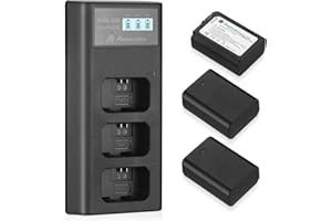 Powerextra Batería Reemplazo 3 X 1500mAh NP-FW50 Batería Rercargable con Cargador Inteligente Pantalla LCD para Alpha a6500 a6300 a6000 a7s a7 a7s II a7s a51000 a5000 a7r a7 II Digital