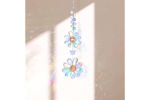 YQQYG Suncatcher Window Sun Catchers, Flower Sun Catcher Crystals, Window Rainbow Maker Crystal Hanging Decor for Home Patio Indoor Outdoor Garden Kitchen Window Curtains Decor (Light Multicolor)