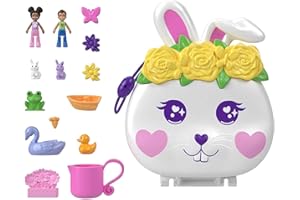 Polly Pocket Coffret Jardin Lapin Avec 2 Mini-Figurines, 12 Accessoires, 2 Accessoires Qui Changent De Couleur, Jeu D’Eau, Jouet Enfant, Dès 3 Ans, HKV36, Taille unique