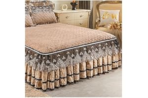 RTSFKFS Bettrock Tagesdecke Bettlaken Betttuch 3-teiliges Set Bett Abdeckung Bettrock Samt 150x200cm/180x200cm/120 x 200 Bettrock Rüschen-1 Bettrock +2 Kissenbezüge Matratzenbezug Schutzhülle