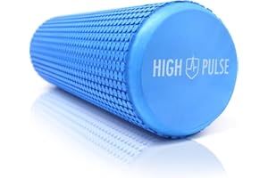 High Pulse Rodillo Pilates (90x15 cm) Póster con Ejercicios + Banda Elástica - Rodillo de Espuma para músculos, Fitness o Masaje de Corporal (Azul)