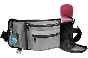 FYting Dog Treat Pouch,Treat Pouch For Dog Training,4-In-1 Oxford Cloth Pet Walking Bag With Reflective Strips, Waterproof Multifunctional Pet Training Waist Bag, For Walking, Exercise(Grey)