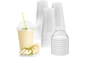 Zuvo Plastic Smoothie Cups with Dome Lids - 16 OZ (Pack of 50) - Strong Clear Plastic Cups for Milkshakes, Smoothies, Iced Coffee, Slusly and Bubble Tea - 100% Reusable Cups