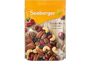 ‎SEEBERGER Seeberger Schoko-Mix, Einzigartige Schokoladen-Mischung mit Pekannüssen, Cashews, Cranberries und Kirschen - knackig & lecker (1 x 150 g)