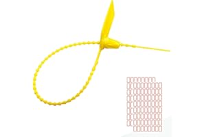 Apstaqeoo 100PCS Plastic Anti-Tamper Seals, Safety Zip Ties for Fire Extinguisher Security Seals Pull Tite Security Tags for Luggage Disposable Self-Locking Tie 250mm Length Included Labels (Yellow)
