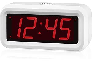KWANWA Piccola scrivania/Lato del Letto/Digital Wall LED Sveglia con Grande 1.2 '' Time Display LED, Batteria AA Alimentato Solo, può Essere posizionato Ovunque Senza Cavo ingombrante (Bianco)